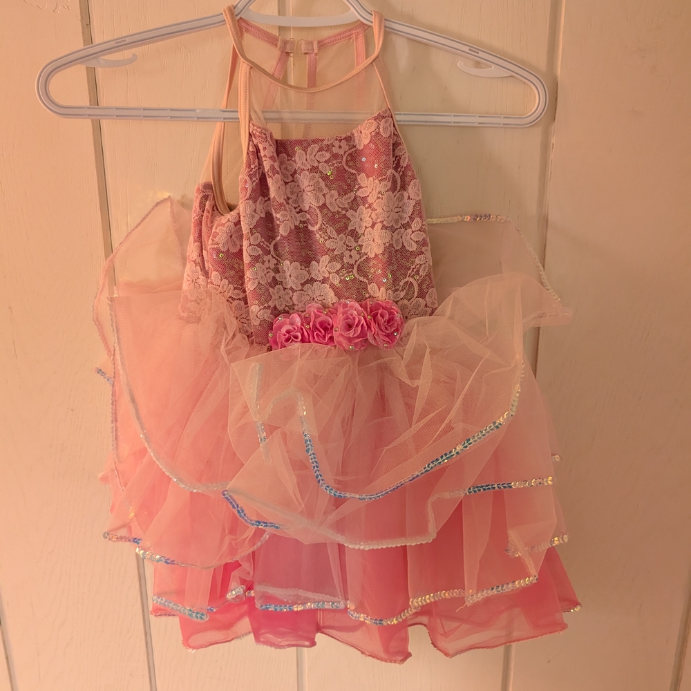 Weissman Pink and Cream Dance Costume with Floral Accents